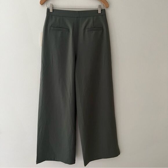 All:Row Pants Trousers Wide Leg High Waist Pleated Green Size Medium Annie Hall - Picture 4 of 10